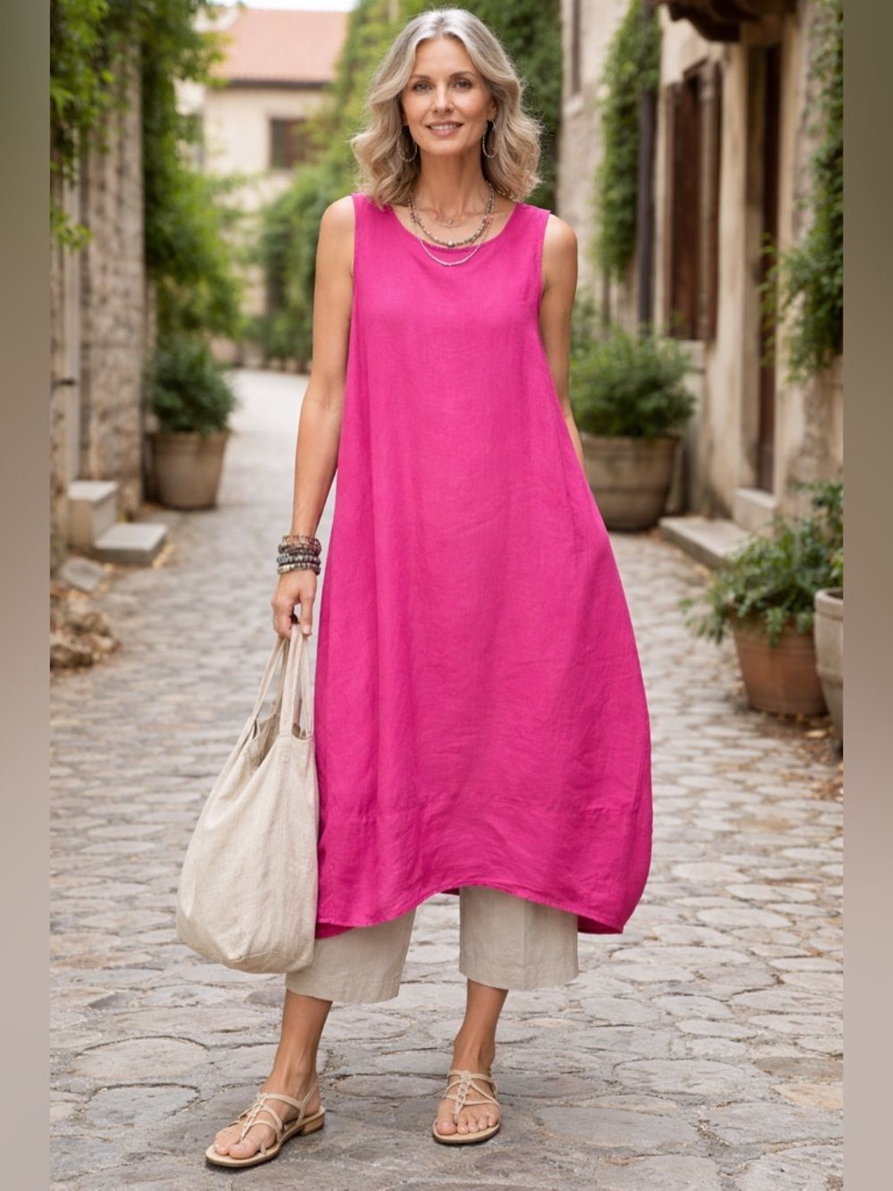 Bryn Walker Linen Midi Dress in Pink M